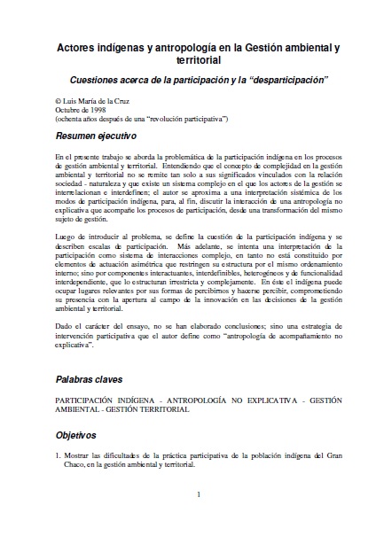 Actores indígenas y antropología en la Gestión ambiental y territorial. Cuestiones acerca de la participación y la 