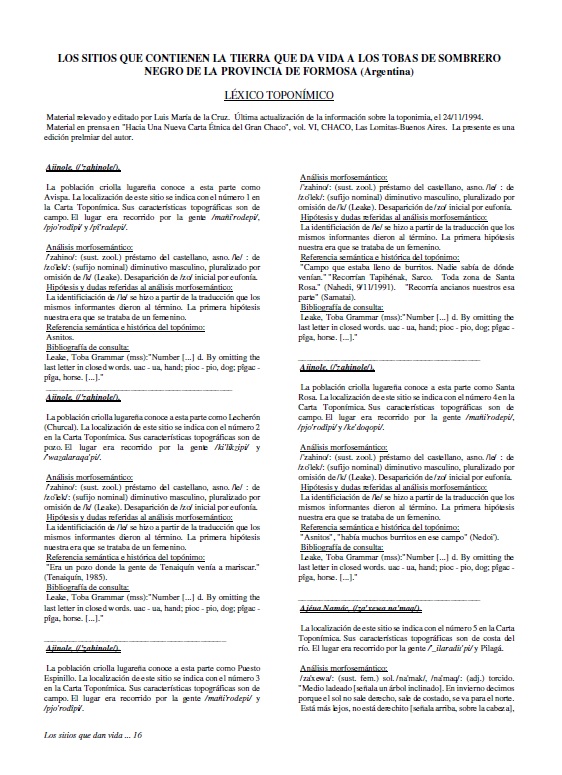 Los sitios que contienen la tierra que da vida a los tobas de sombrero negro de la provincia de Formosa (Argentina)