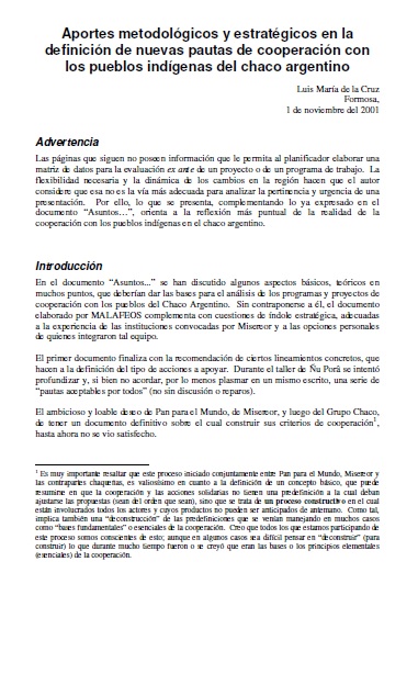 Aportes metodológicos y estratégicos en la definición de nuevas pautas de cooperación con los pueblos indígenas del chaco argentino